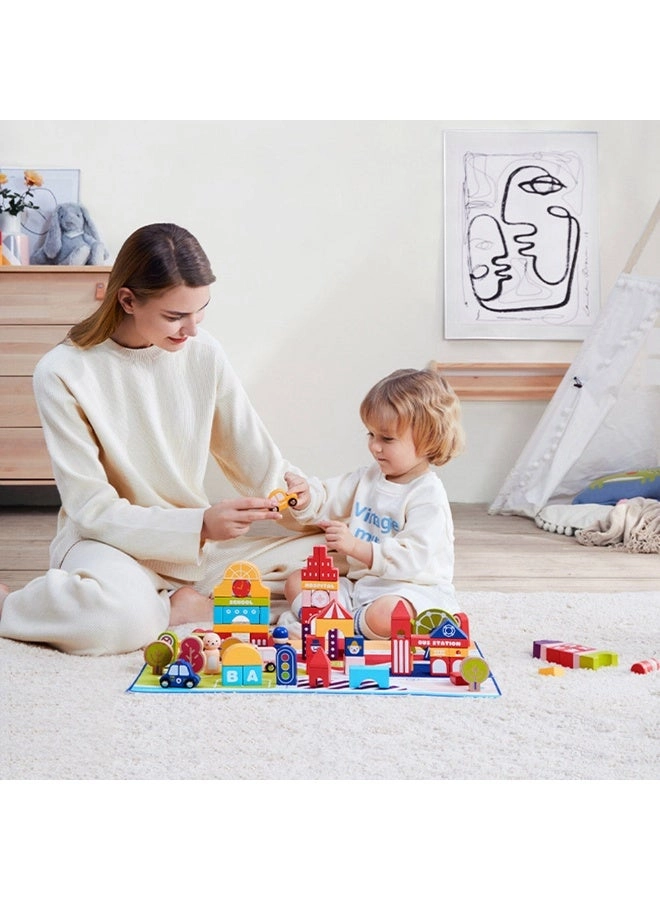 Wooden Building Blocks Set - 81 pcs