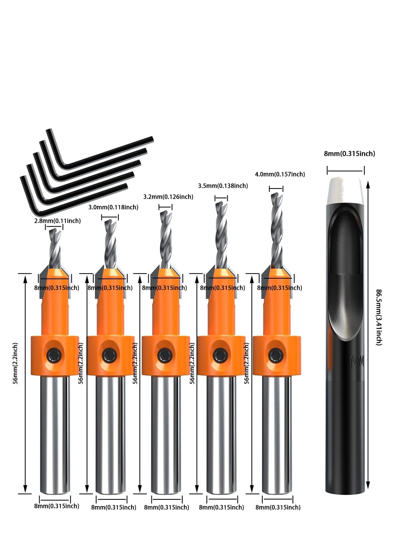 Countersink Drill Bit Set - Hss 5 Piece 3/8"