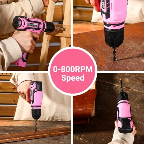 12V Cordless Power Drill - Pink Set