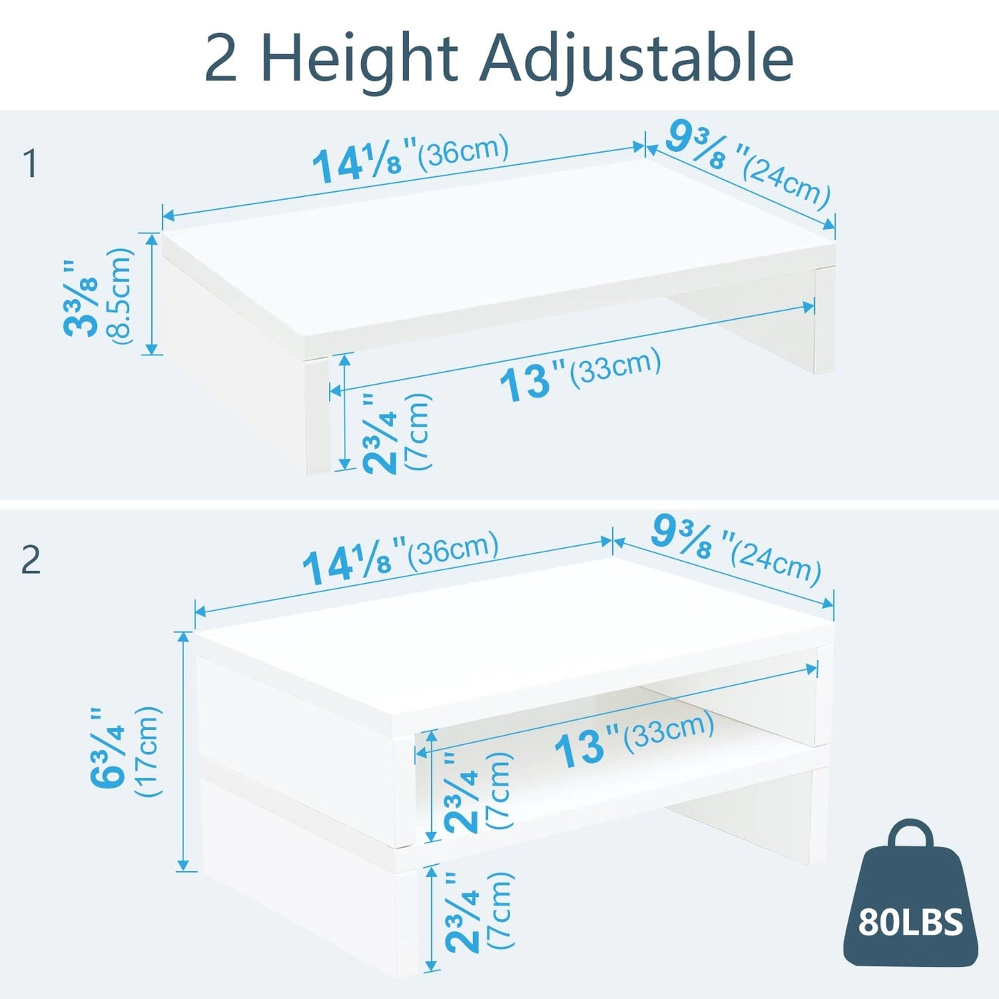 Monitor Stand Riser - White 2 Pack 2 Tier