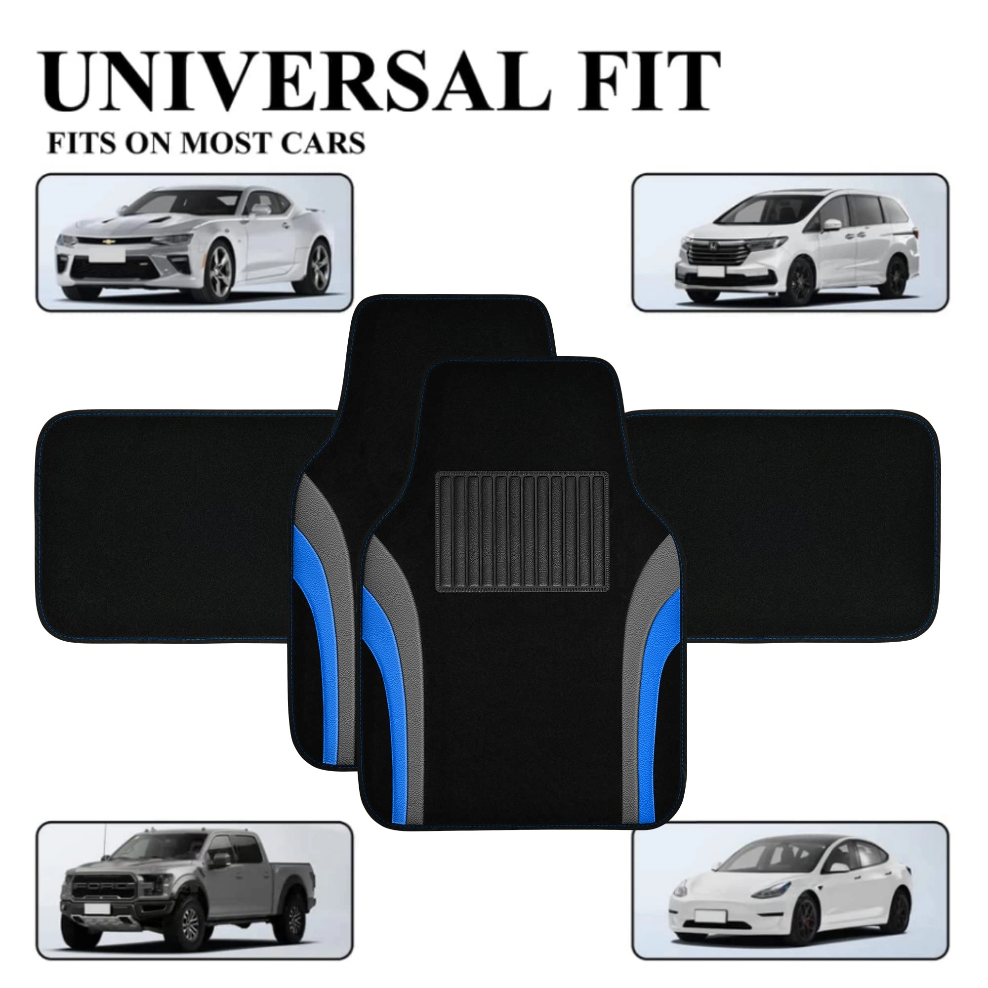 Universal Fit Car Floor Mats - Set of 4pcs Black and Burgundy