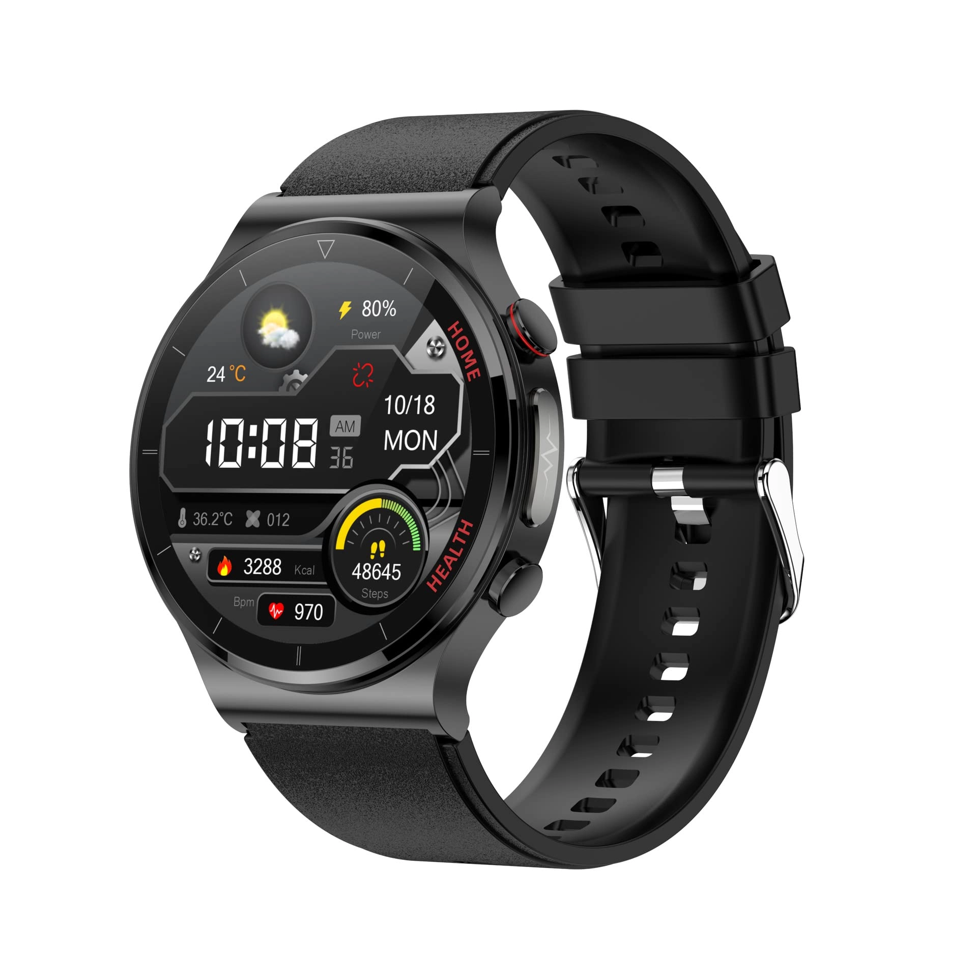 Blood Glucose Sugar Smart Watch - 1.32 inch Black