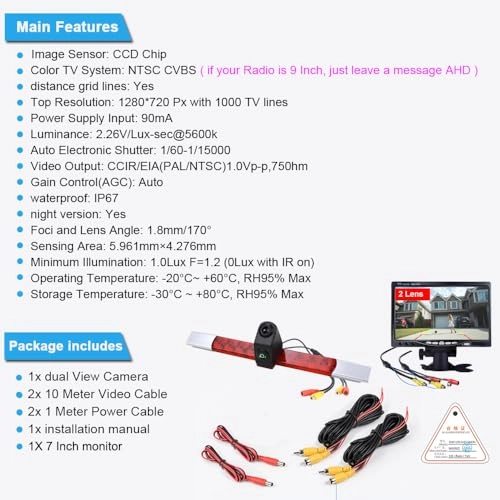 LCD TFT Colour Display Monitor + Car Camera - Night vision 1280 x 720