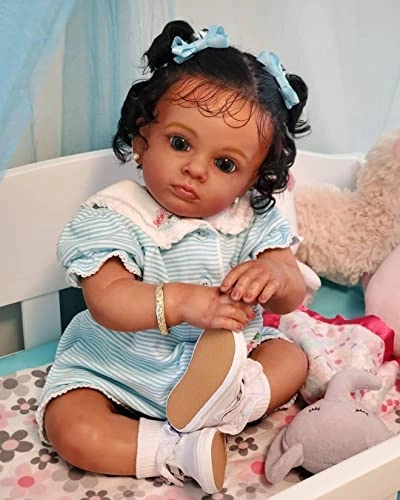 Reborn Baby Doll - 24 inch Silicone vinyl black hair Ages 3+