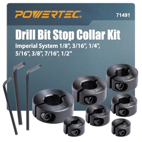Powertec Drill Bit Stop Collar Set - 7 Piece 1/8" 3/16" 1/4" 5/16" 3/8" 7/16" 1/2â€