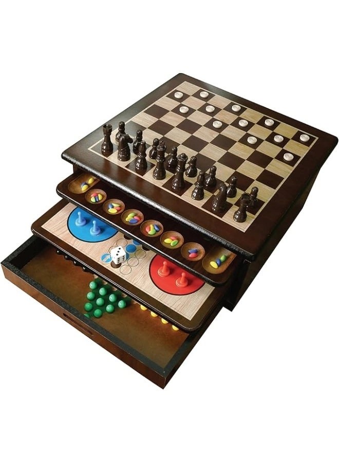 Craftsman Deluxe Wooden Game House - 10-in-1 Wooden Storage Large Pieces