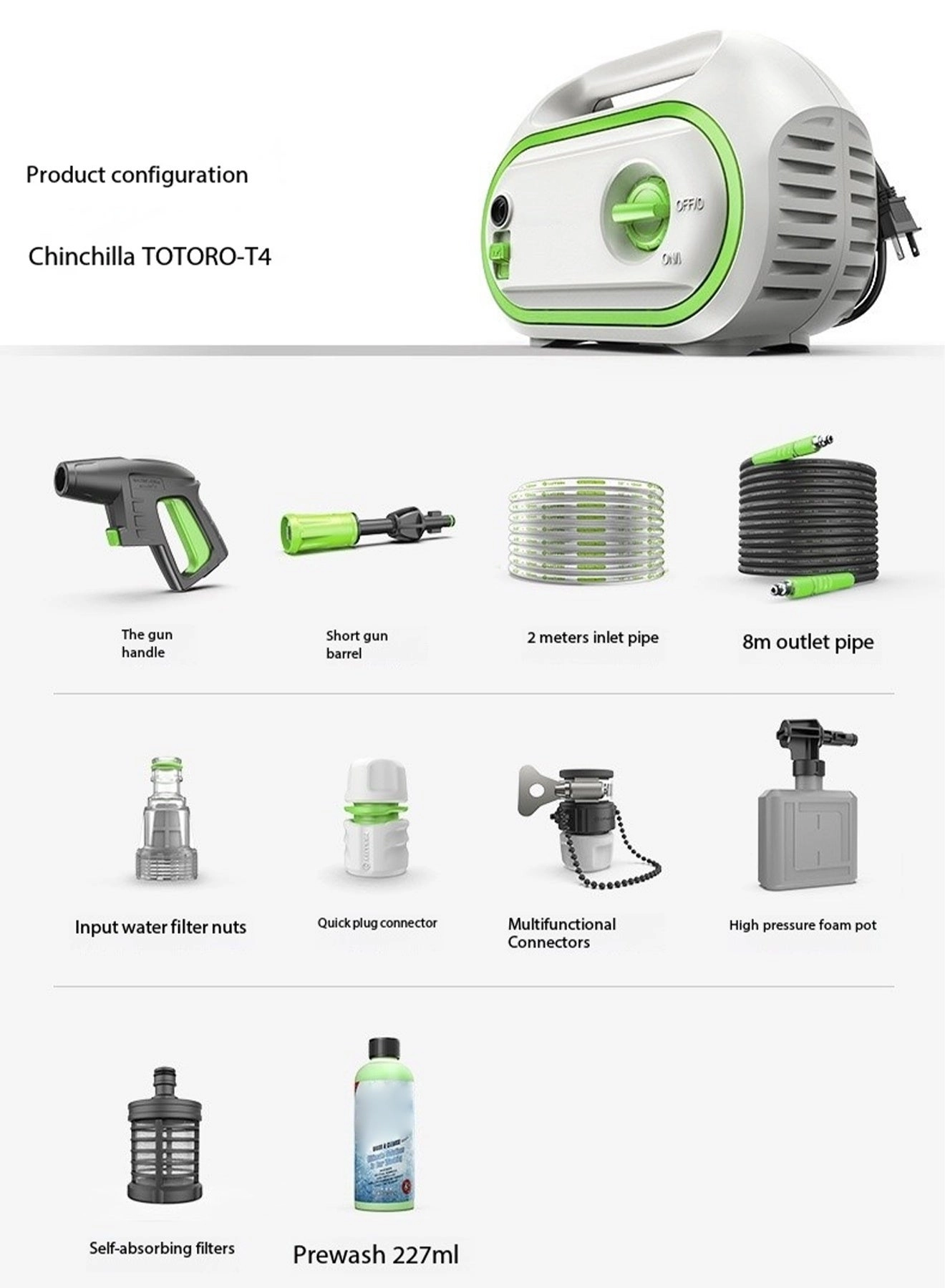 High Pressure Washer - 1400W 10MPa 8M Hose 3 Nozzles