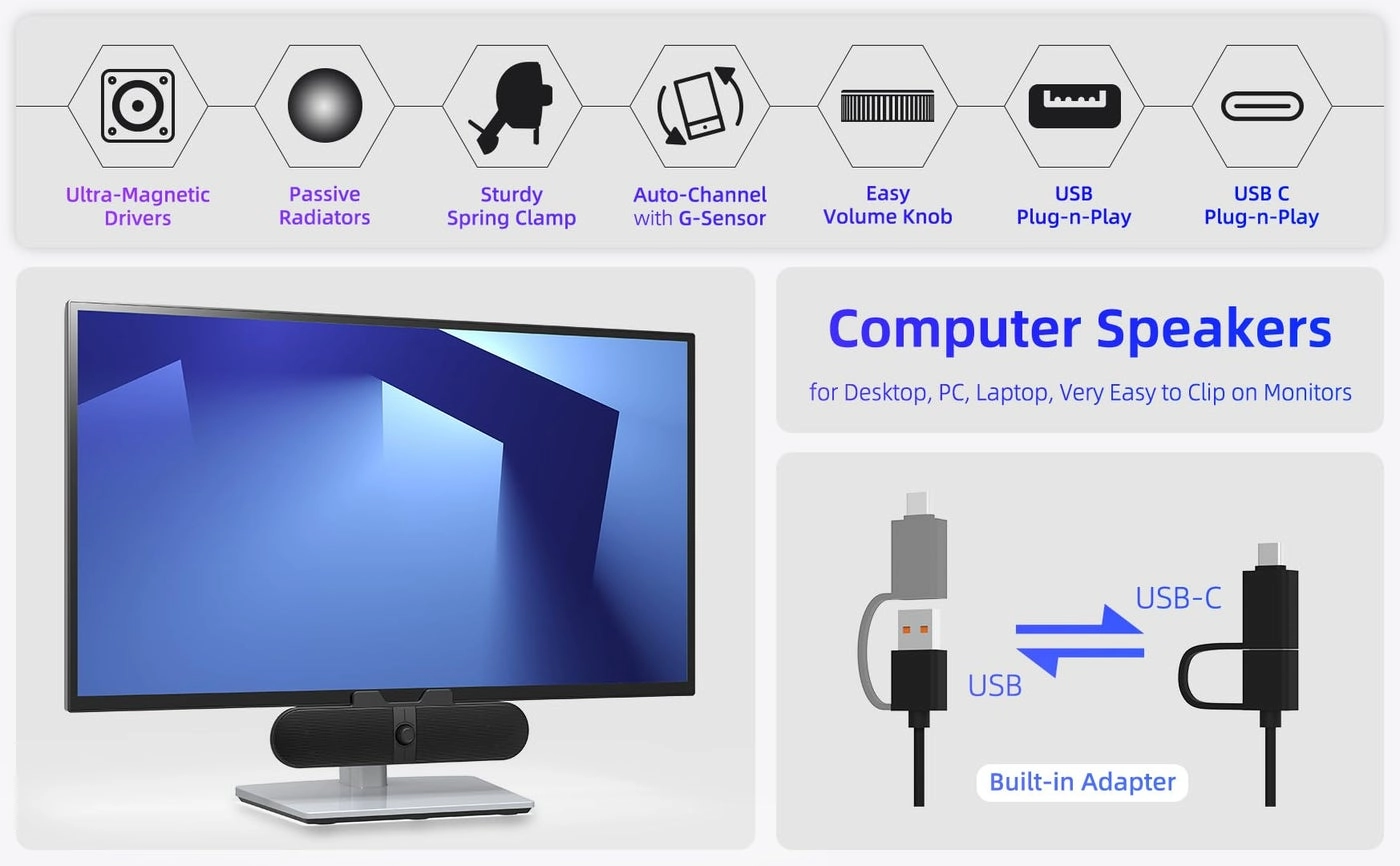 Computer Speakers - USB-C Adapter 5Ft Cable