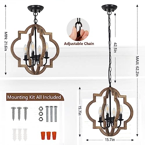 Farmhouse Chandelier - 42.5inch adjustable chain