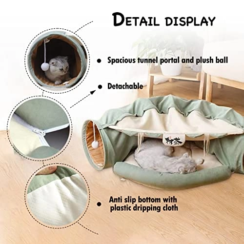 Collapsible Cat Tunnel - 2-in-1 Flannel Green