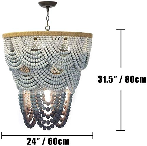 8-Lights Wood Beaded Chandelier - E14 Birch Wood