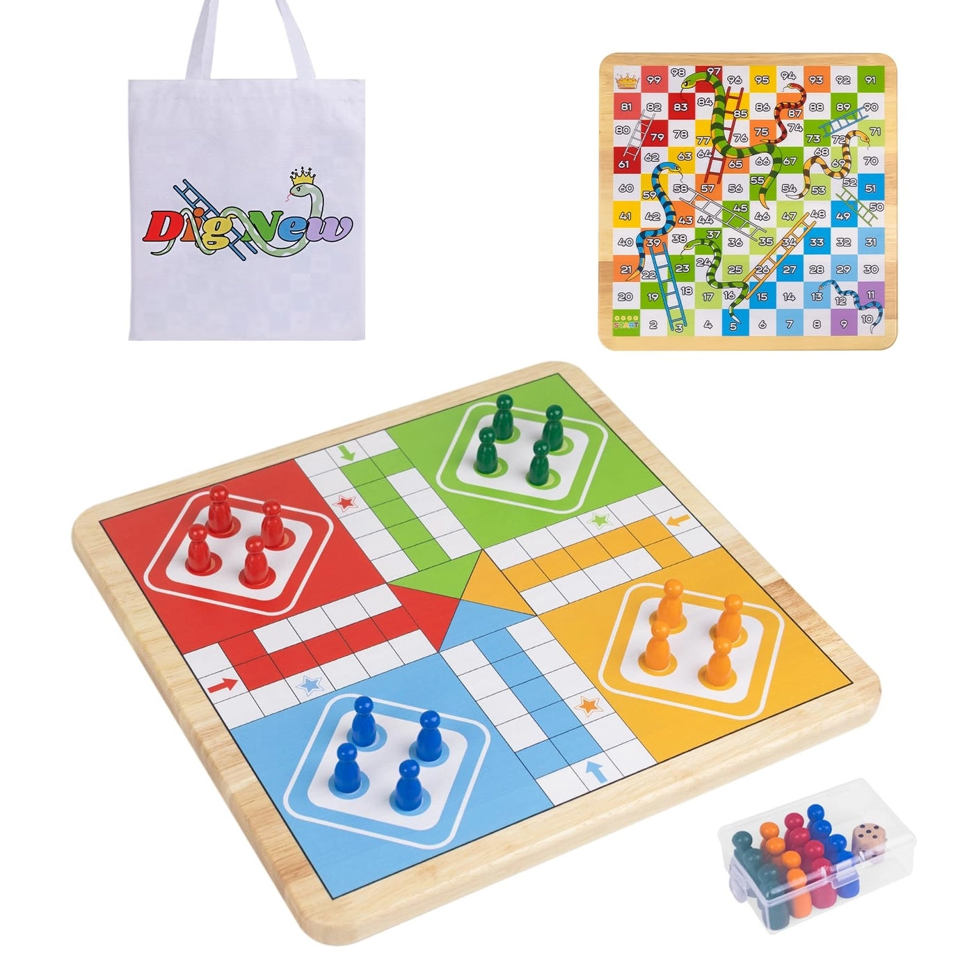 Ludo Snakes - Wooden Reversible Travel Set