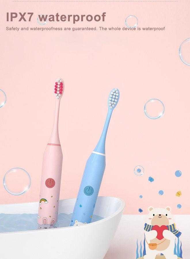 Kids Sonic Electric Toothbrush - USB-C Rechargeable 30s Reminder 4 Brush Heads