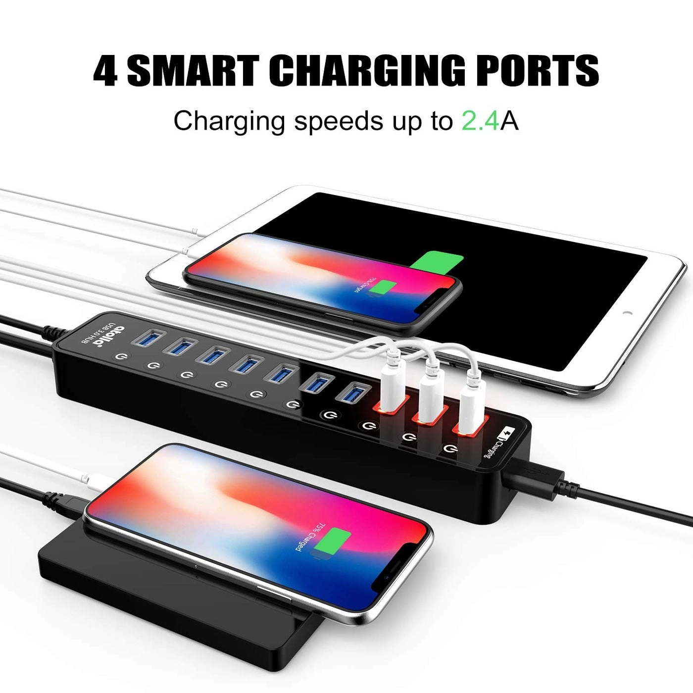 USB 3.0 Hub - 11 Ports 4 Smart Charging Ports