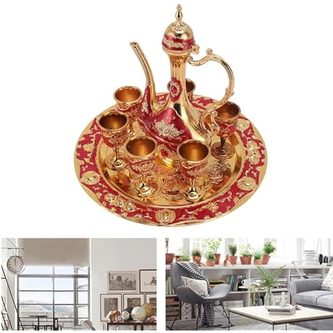 Turkish Coffee Pot Set - 6 Cups 1 Tray Zinc Alloy