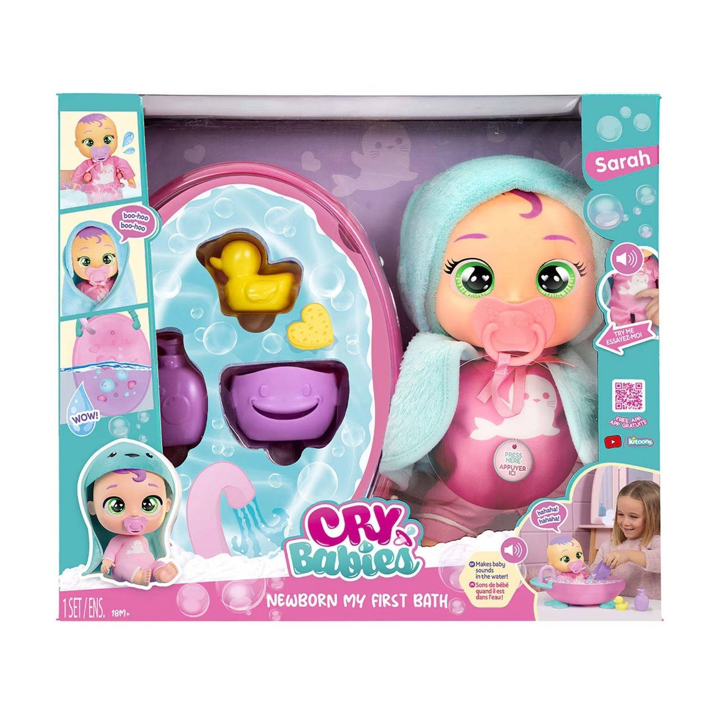 CRY BABIES Newborn Sarah - Bath Doll 2 x AAA batteries