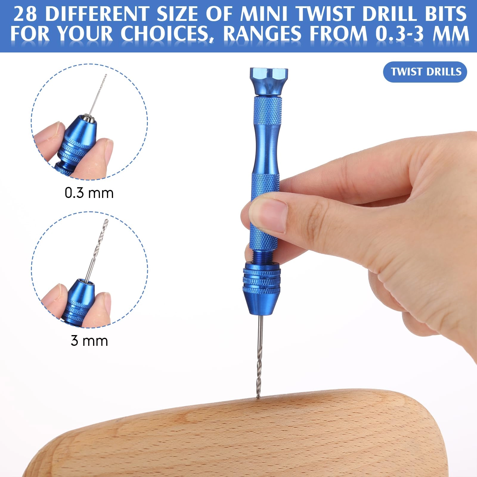 Hand Drill Bits Set - 57 Pieces + Pin Vise Hand Drill - 1 Piece + Micro Twist Drill Bits - 46 Pieces 0.1-1mm + PCB Mini Drill Bits - 10 Pieces
