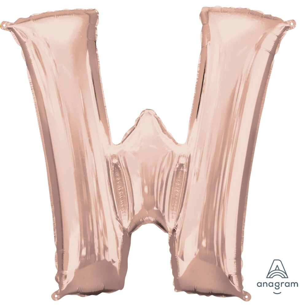 Party Zone Letter W Foil Balloon - 33-Inch Rose Gold