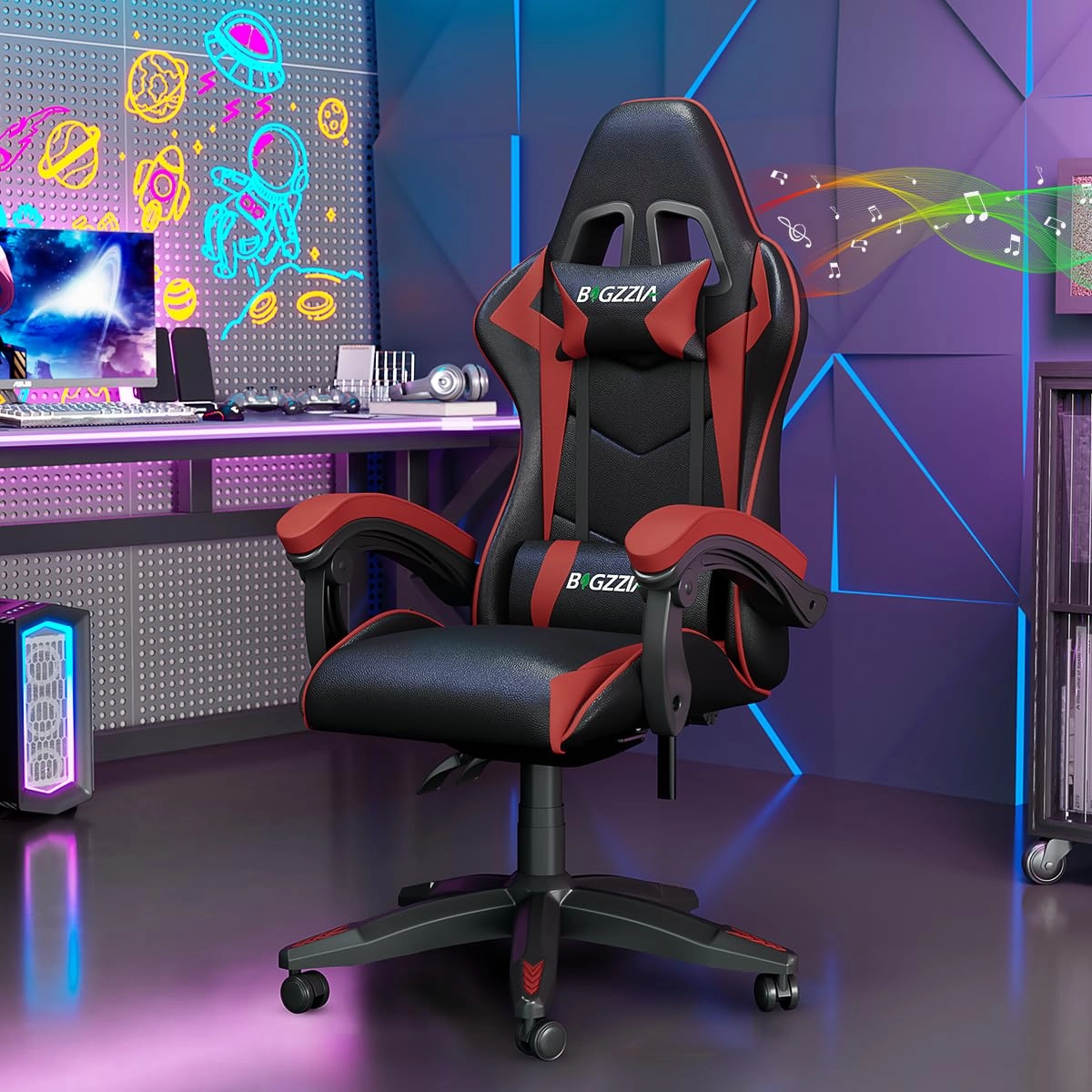 racingreat Ergonomic Gaming Chair - Bluetooth Speakers Red Adjustable Height