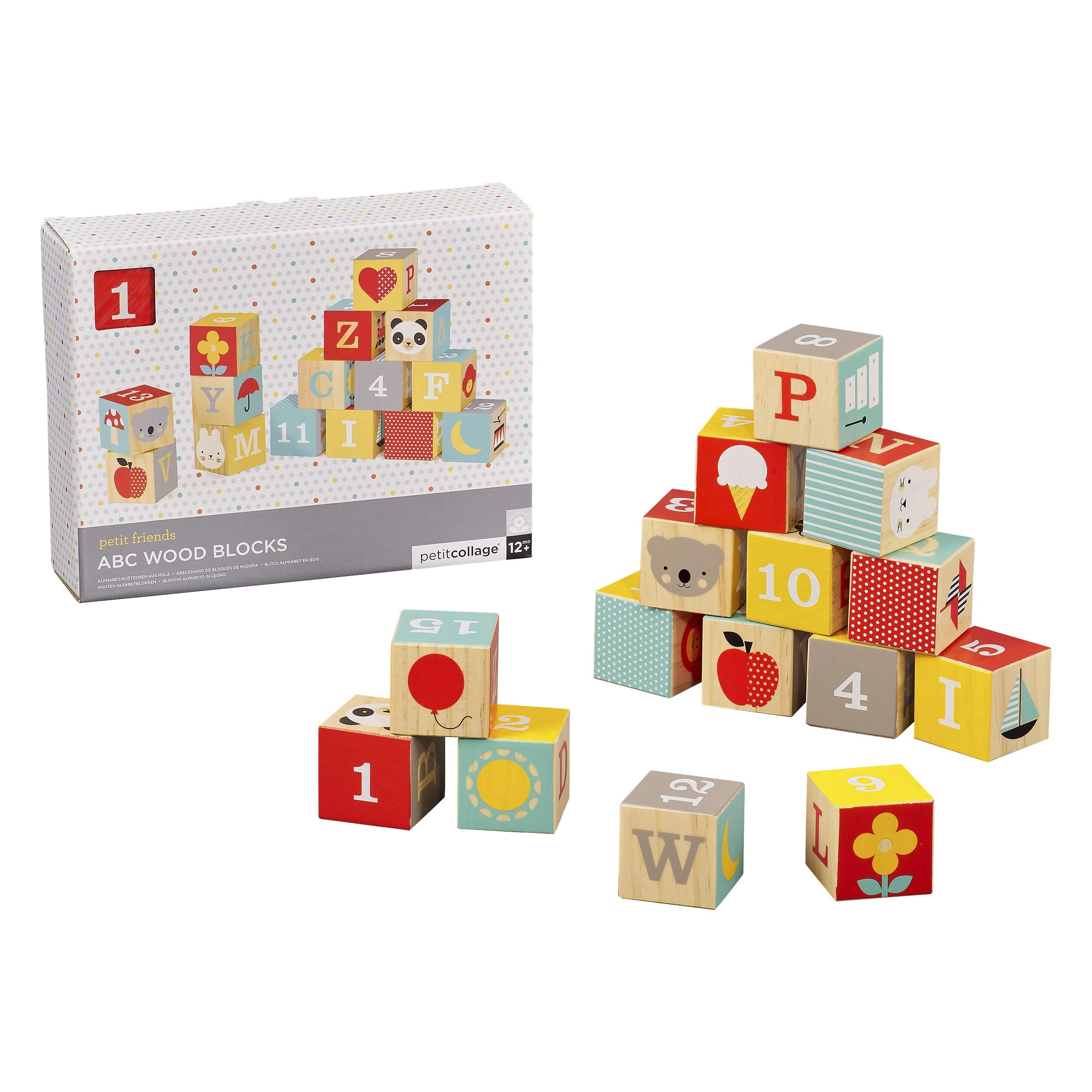 Petit Collage ABC Wood Blocks - 12 months and up 15 pieces