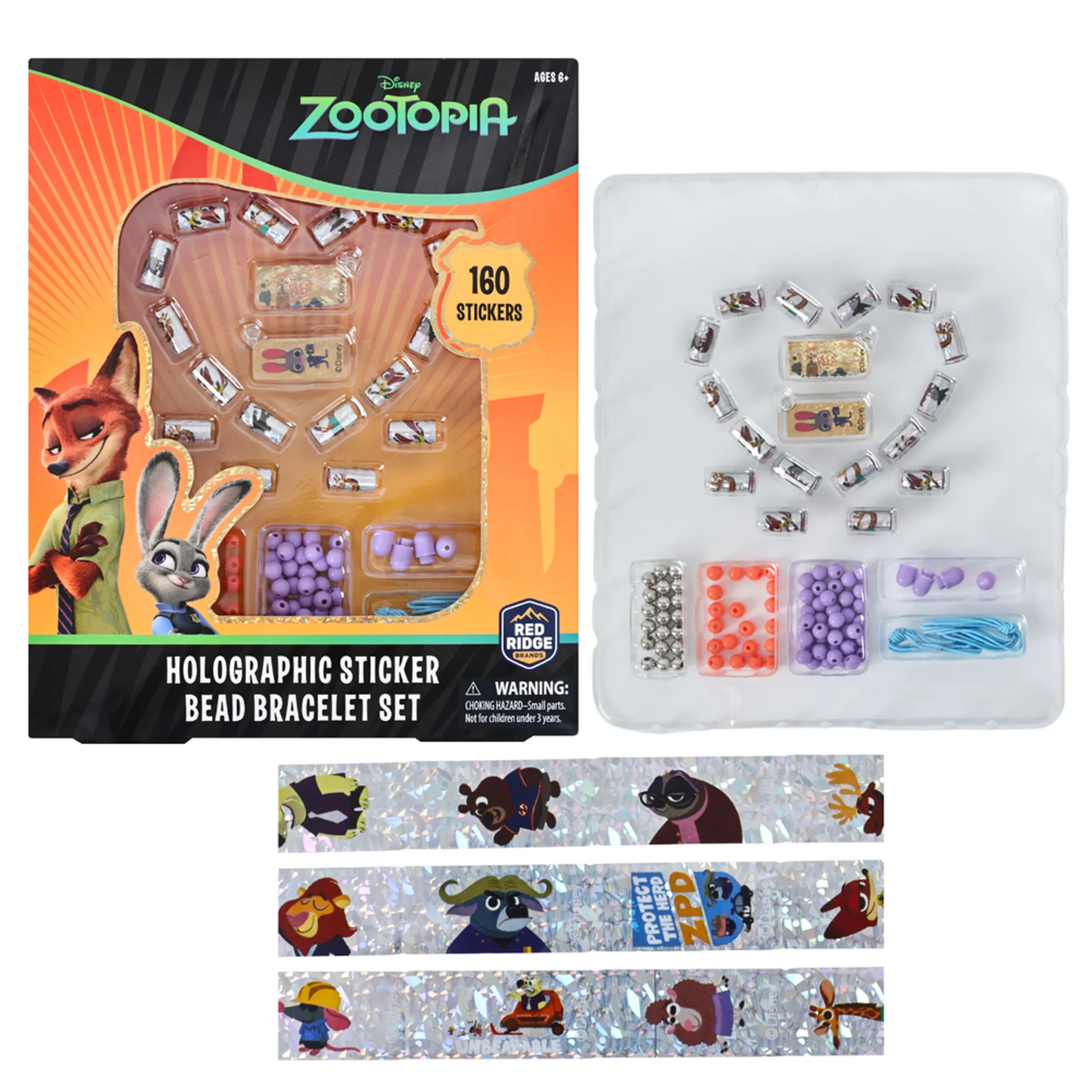 Zootopia Holographic Sticker Bead Bracelet Making Craft Set - 160pc Heart-Shaped Multicolor