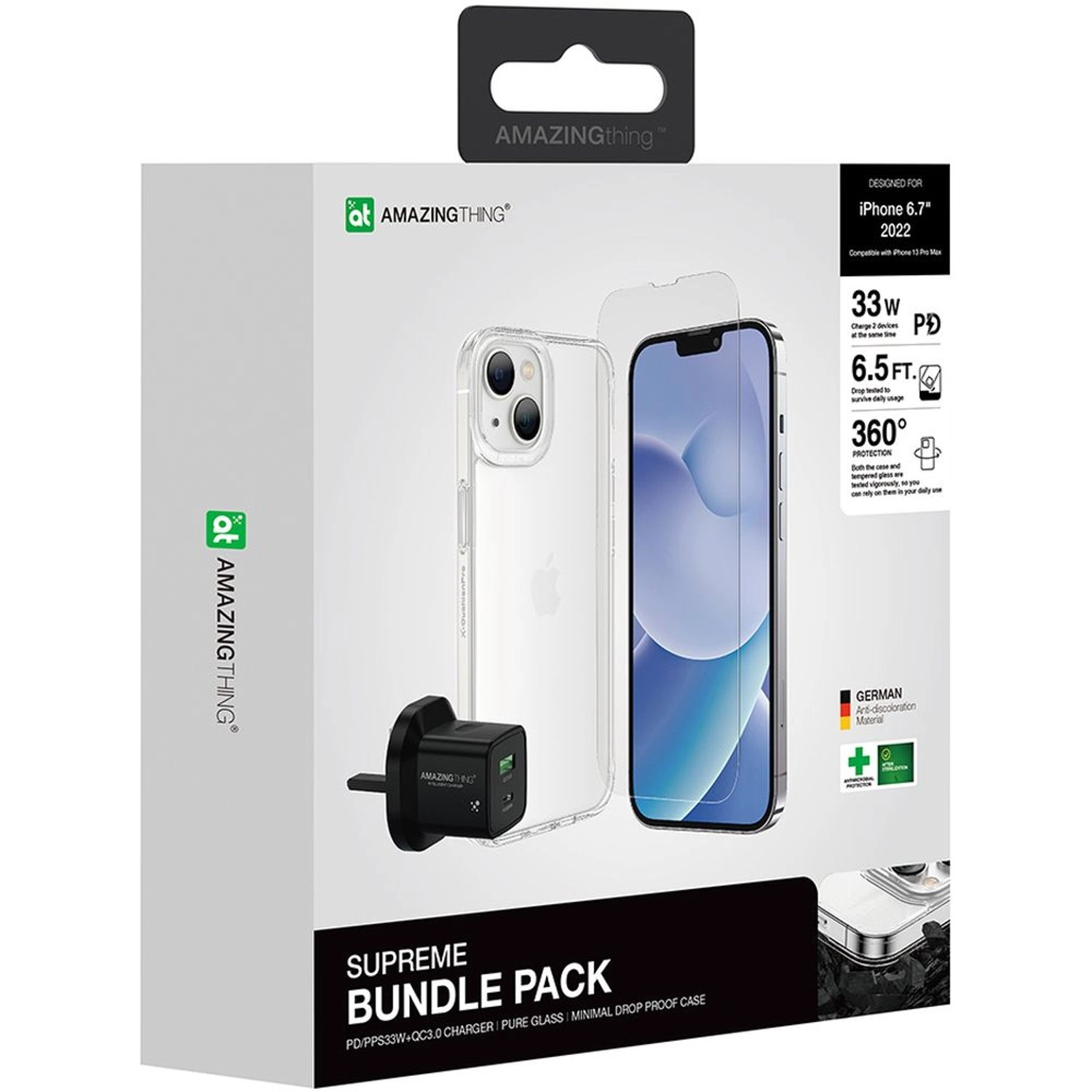 AMAZINGthing Minimal Drop-proof Case + Radix Pure Glass + PD/PPS33W + QC3.0 Charger Case Screen Protector for Apple iPhone 14 Plus