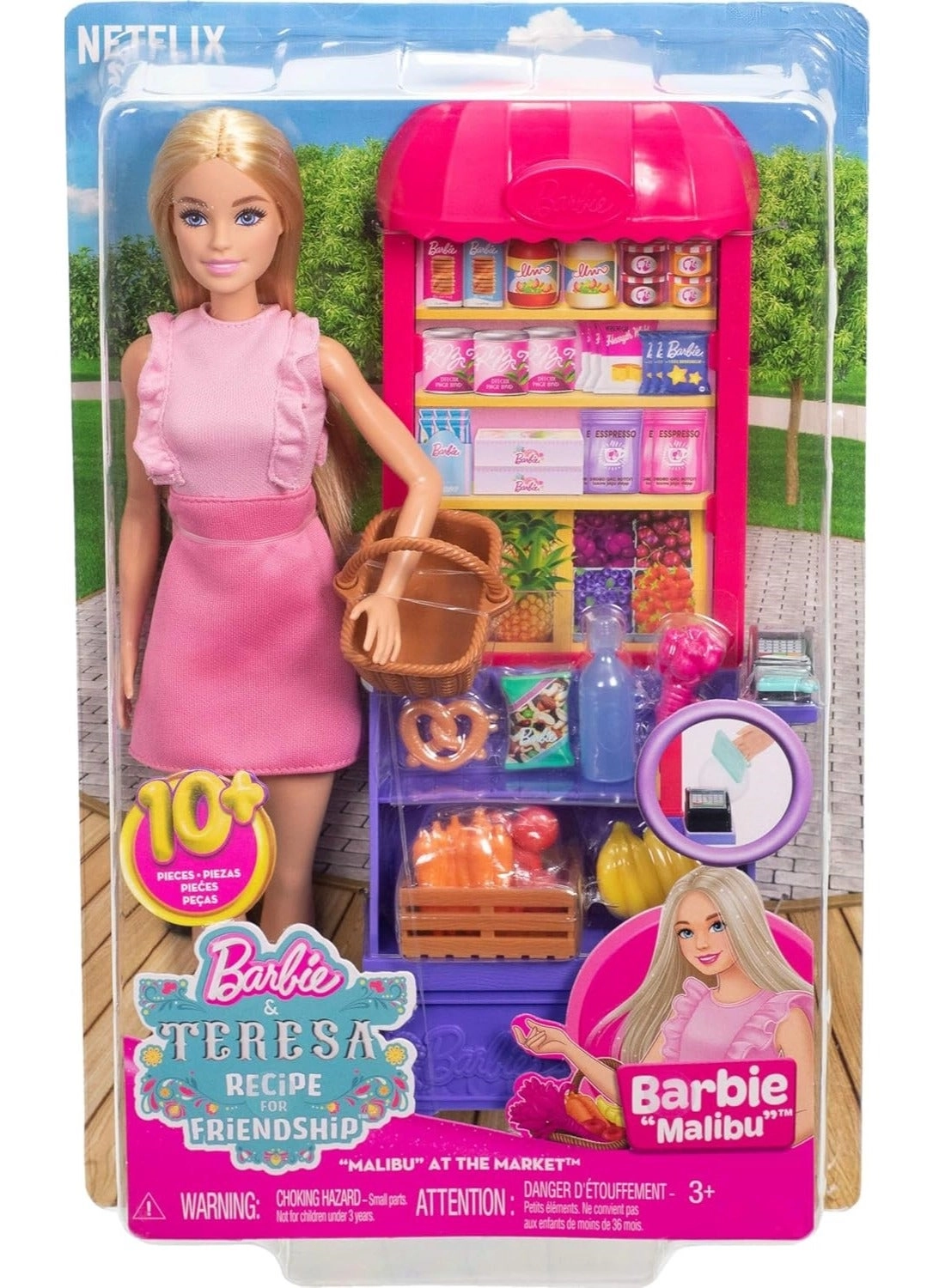Malibu Fashion Doll + Teresa Fashion Doll + Market Playset - 11 Accessories Ages 3+