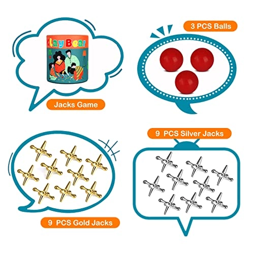 Jacks Game - 18 Metal Jacks & 3 Red Rubber Balls