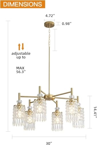 Crystal Gold Chandelier - 6-Light 30in