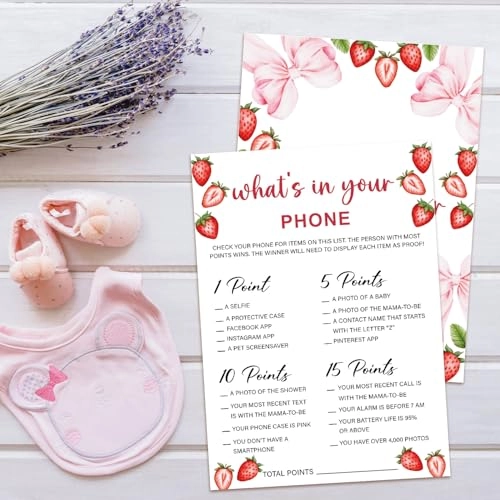 Strawberry Bow Baby Shower Game Cards - 30 cards baby shower