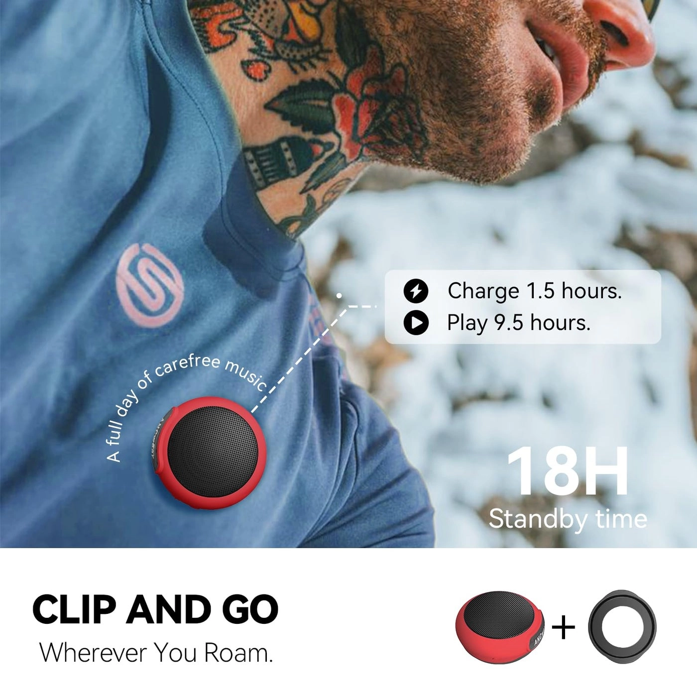 Wearable Bluetooth Speaker - TWS Dual Pairing Clip on