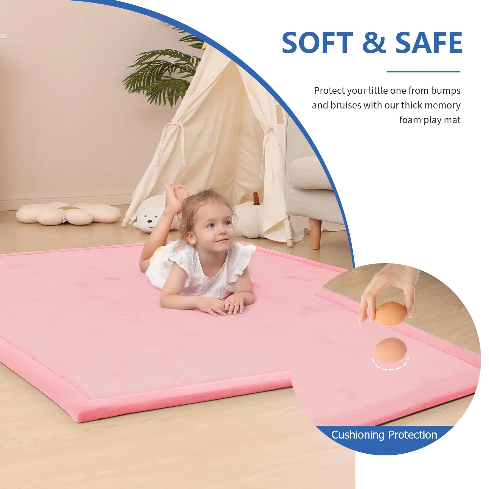 Baby Activity Play Mat - 79"x118" 1.3" Thick Cream
