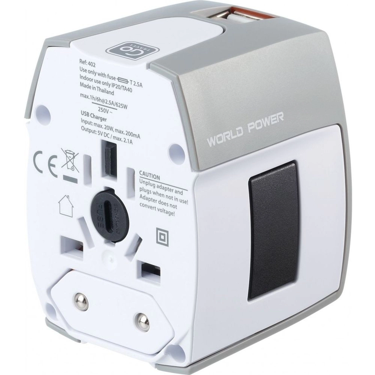 USB World Adaptor - American, British, Australian and European 275-625W