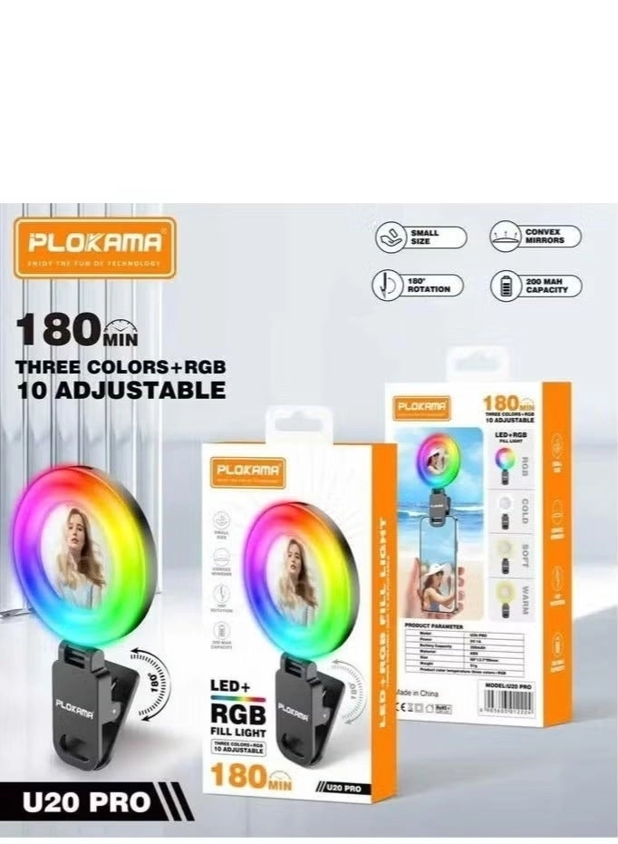 PLOKAMA U20 PRO - RGB Ring Light Built-In Mirror
