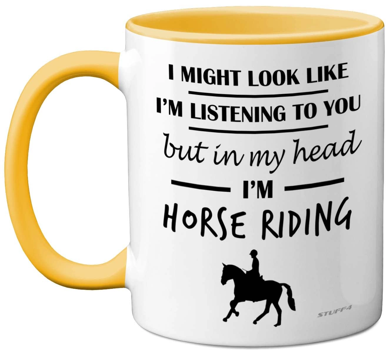 Stuff4 Ltd. in My Head I'm Horse Riding Mug - Ceramic Yellow Handle Dishwasher Safe