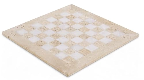 Marble Chess Board - 15 Inch Handmade Travertine and White Stone