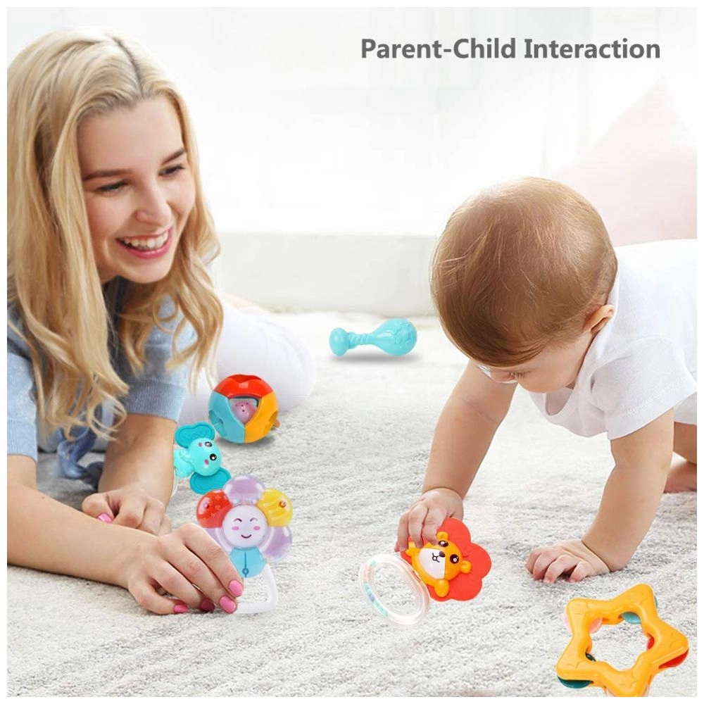 Baby Rattles & Teether Toy Set - 0 month & above Non-Toxic, Bpa-Free Materials 4-Piece Set