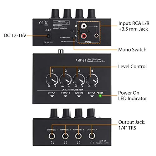 4 Channel Portable Stereo Headphone Amplifier - 4 Volume Controls 12V