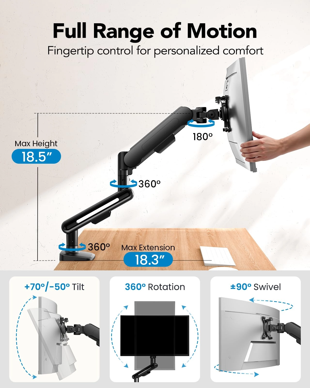 Ultrawide Monitor Arm - Single 13 â€“ 40" 75x75mm/100x100mm