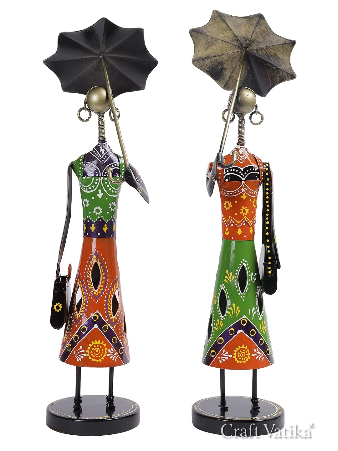 Metal Fashion Dolls with Umbrella Statue - Iron