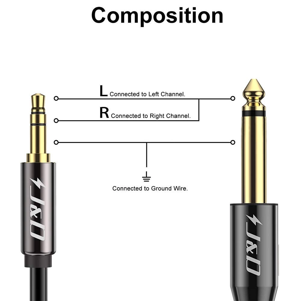 6.35mm (1/4 inch) TS to 3.5mm (1/8 inch) TRS Cable - 10 Feet