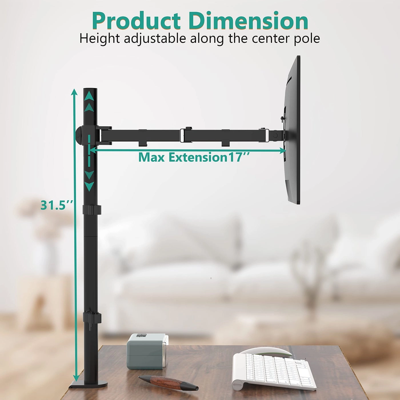 Gas Spring Desk Mount - 35 inch VESA 75 and 100