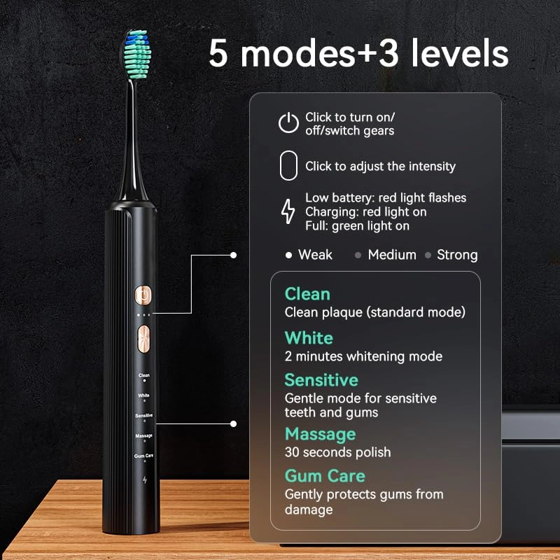T8 - Rechargeable 6 Replacement Brush Heads 5 Modes