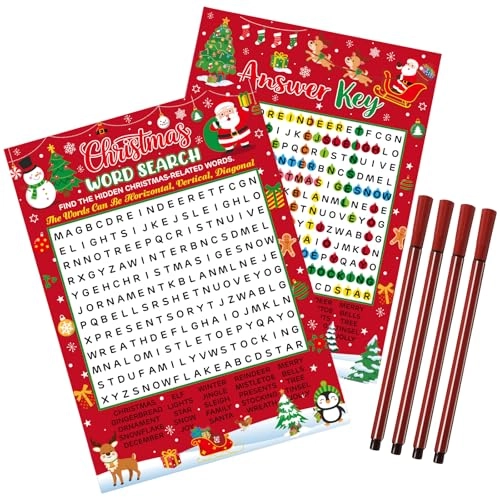 Christmas Word Search Game Card Set - English 12 years and up 41 Pcs