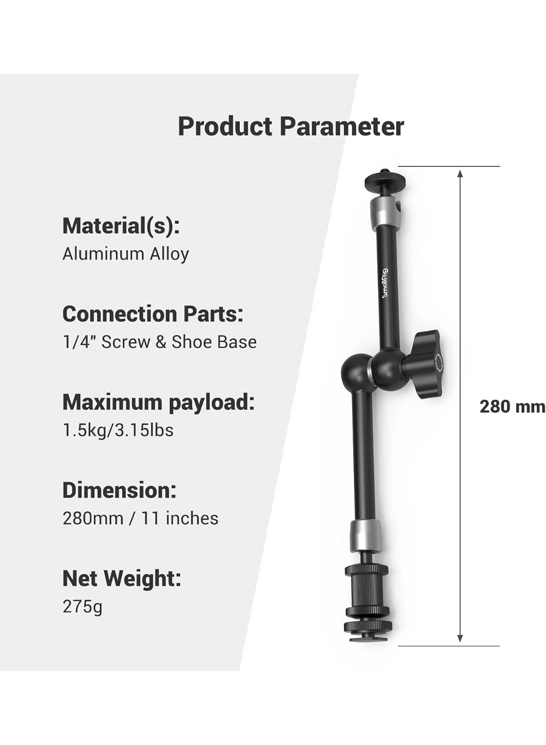 275mm Articulating Rosette Arm - 1/4"-20 Thread 2.8Kg