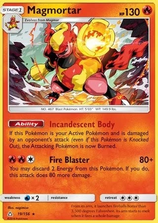 Pokémon Magmortar 19/156 - Reverse Holo Ultra Prism + Toploader