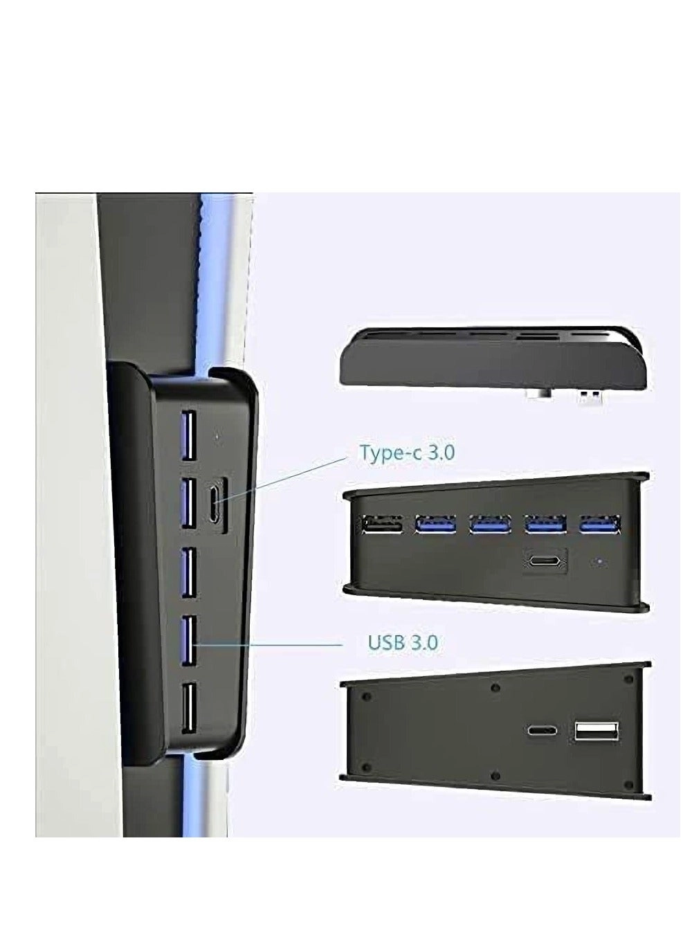 5 Ports USB Hub - PS5 Slim 2 Type C + 3 USB-A 2.0