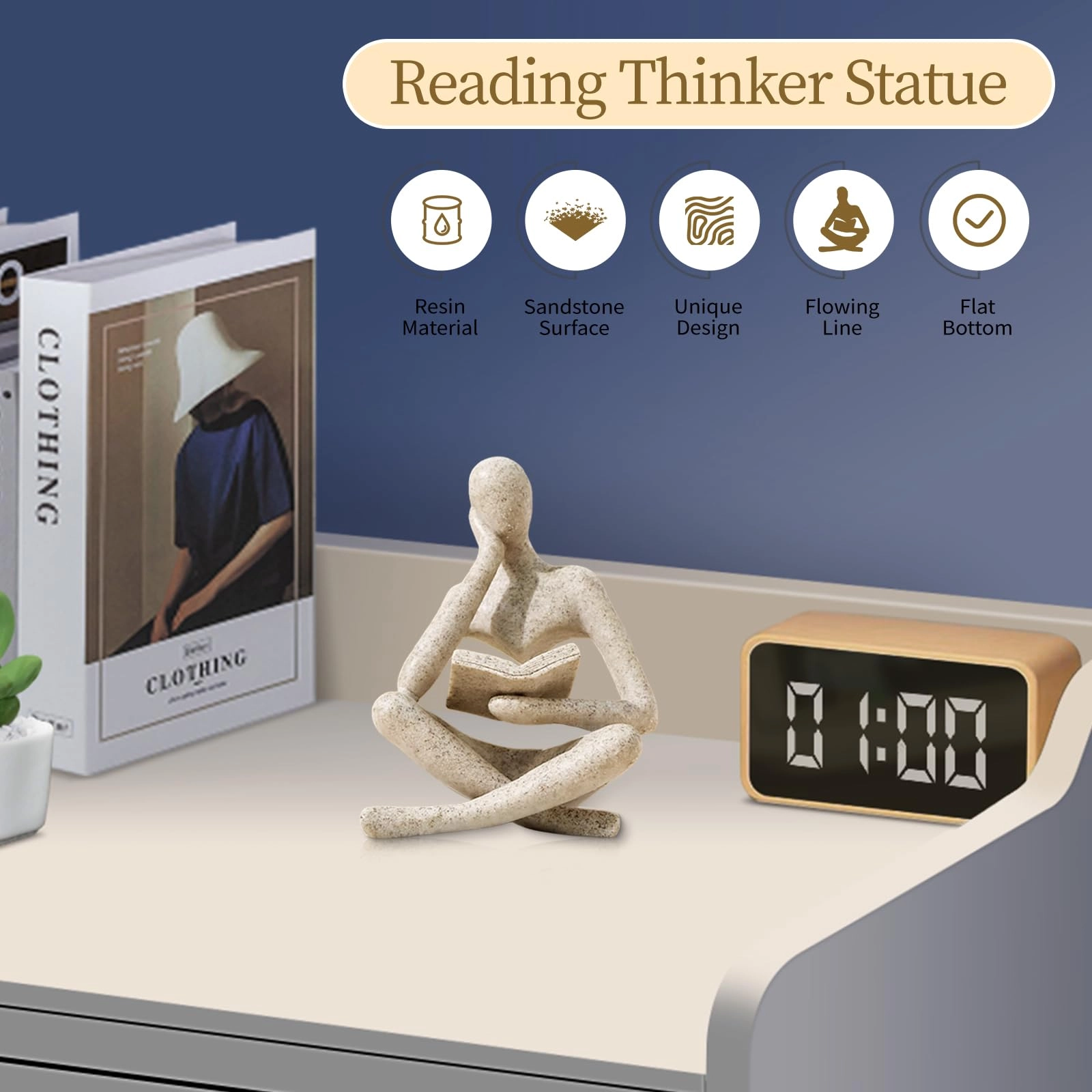 Reading Thinker Statue - Resin