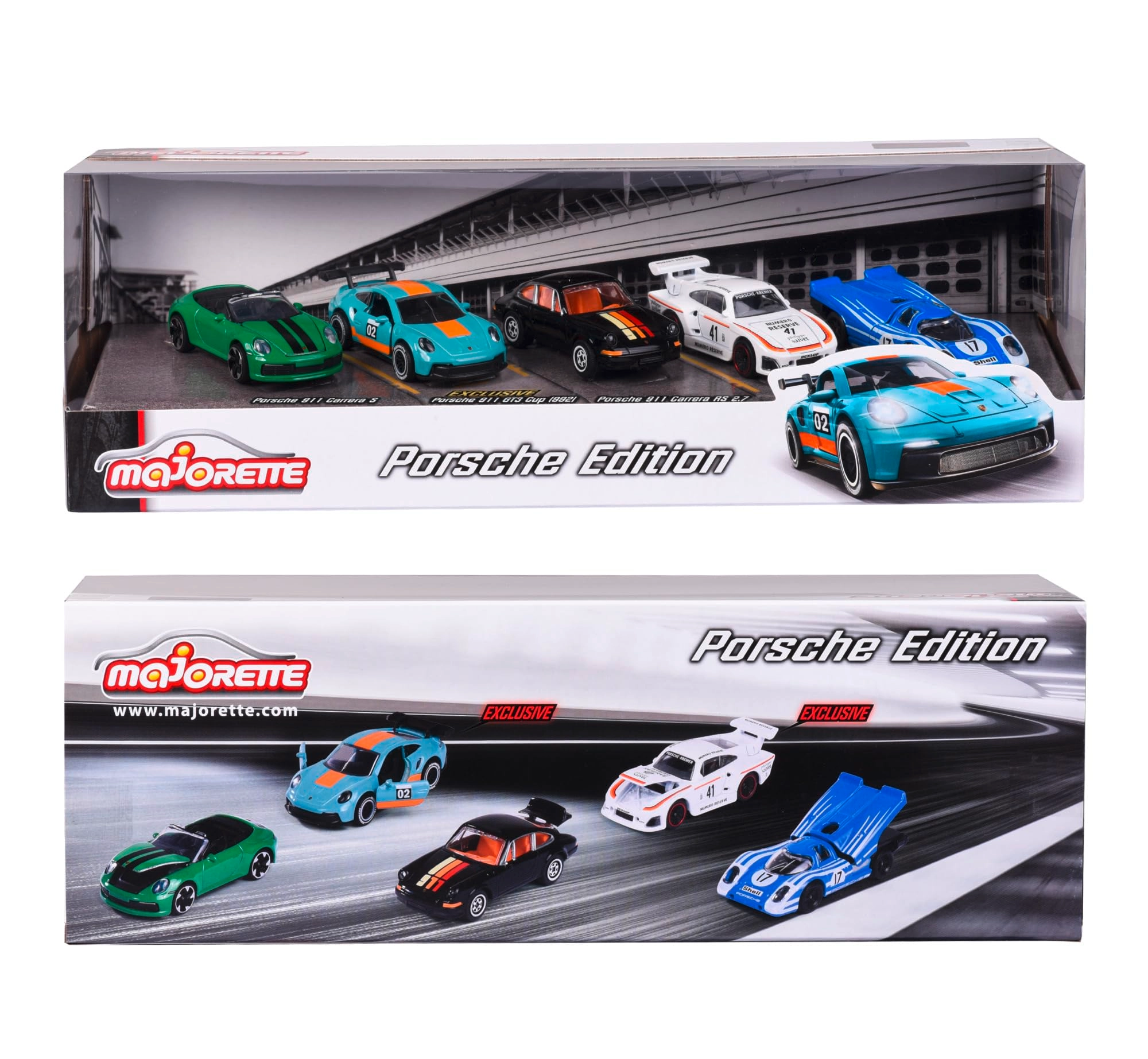Porsche 917 + Porsche 911 Carrera RS 2.7 + Porsche 911 Carrera S Cabriolet + Porsche 935 K3 + Porsche 911 GT3 Cup (992) - 1:64 5pcs