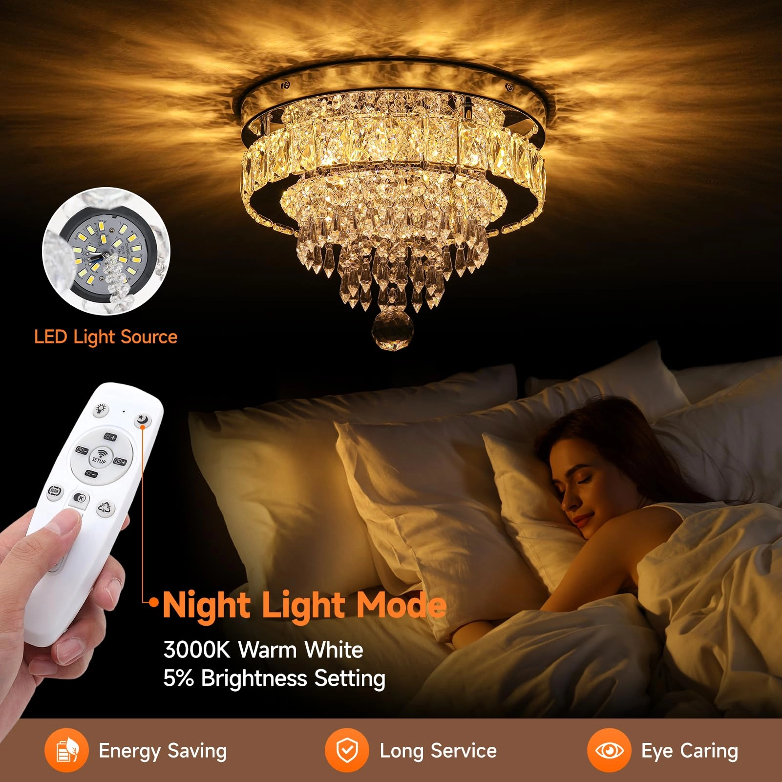 Crystal Ceiling Light - 3000k-6000k Dimmable
